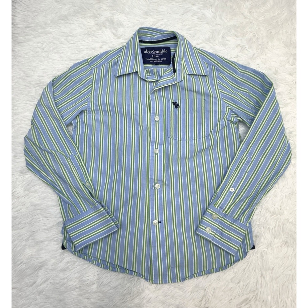 Abercrombie Kids Button Down Boys S Navy Blue Plaid Muscle Fit Long Sleeve Shirt
